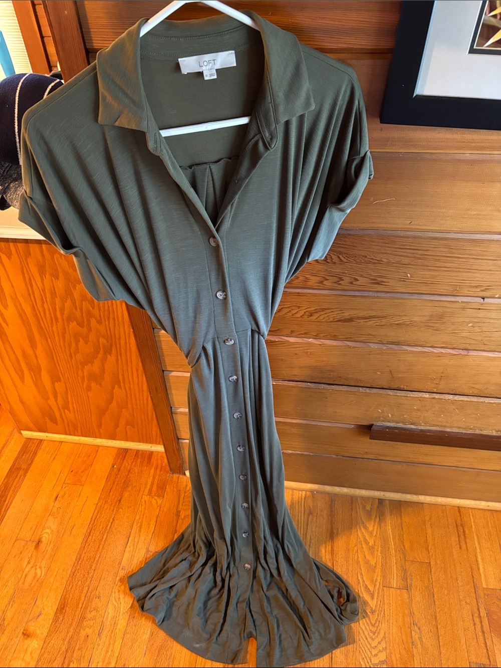 LOFT Olive Green Button-Down Maxi Shirt Dress